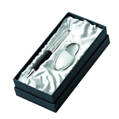 Picture of KEYRING & BALL PEN GIFT SET in Silver.