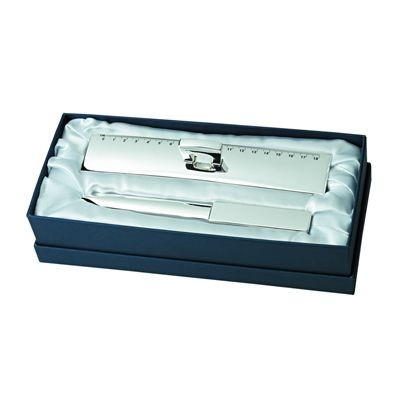 Picture of LETTER OPENER & RULER GIFT SET in Silver