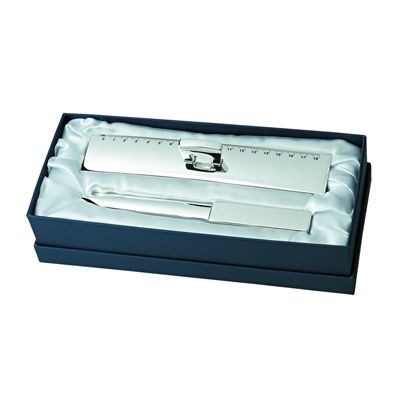 Picture of LETTER OPENER & RULER GIFT SET in Silver.