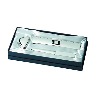 Picture of LETTER OPENER, PENCIL SHARPENER & RULER GIFT SET in Silver.