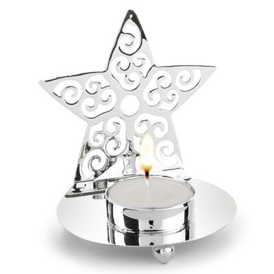 Picture of STAR CANDLE TEA LIGHT HOLDER in Silver Metal.