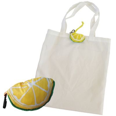 Picture of FOLDING SHOPPER TOTE BAG in White with Lemon Bag Holder.