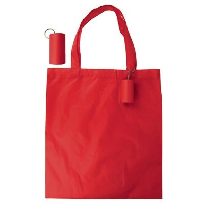 Picture of FOLDING SHOPPER TOTE BAG KEYRING in Red