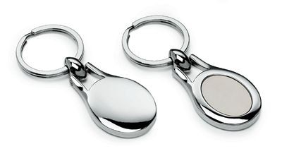 Picture of SILVER CHROME & MATT SILVER OVAL METAL KEYRING.