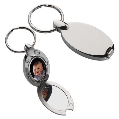 Picture of SATIN SILVER METAL KEYRING with Photo Frame & Mirror.