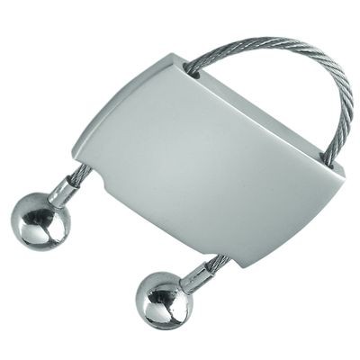 Picture of RECTANGULAR SATIN SILVER METAL KEYRING with Cable.