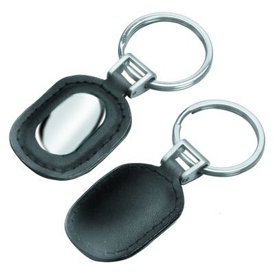 Picture of LEATHER & SILVER METAL KEYRING.