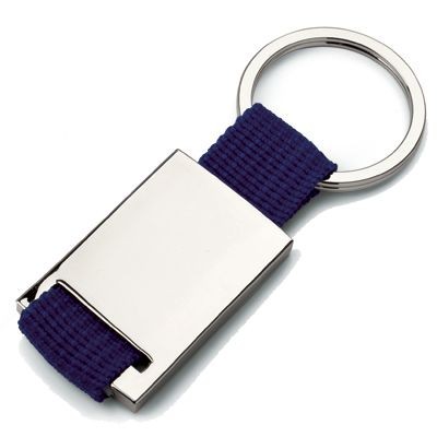 Picture of MATT SILVER METAL KEYRING with Cloth Strap in Blue.
