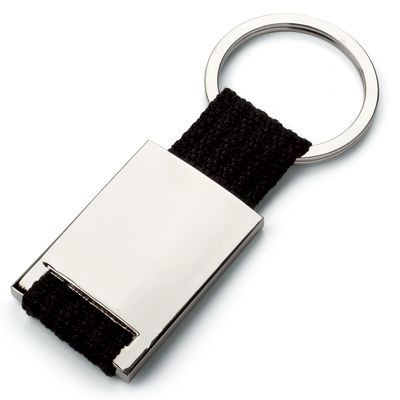 Picture of MATT SILVER METAL KEYRING with Cloth Strap in Black Other Colours Available.