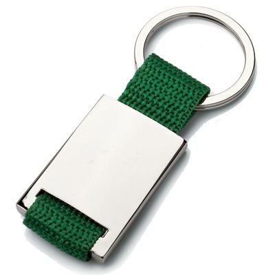 Picture of MATT SILVER METAL KEYRING with Cloth Strap in Green.