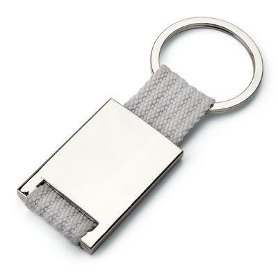 Picture of MATT SILVER METAL KEYRING with Cloth Strap in Grey.