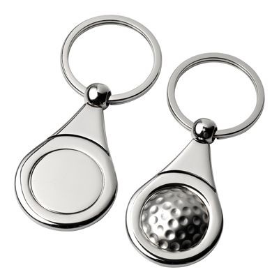 Picture of GOLF SILVER METAL KEYRING with Golf Ball Design.