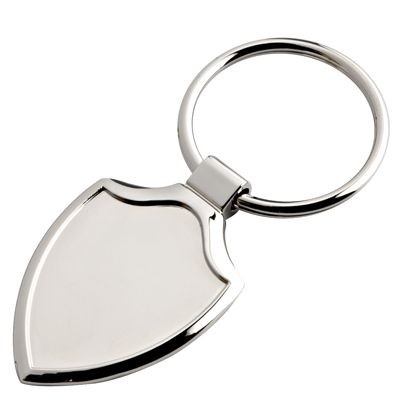 Picture of SHIELD SHAPE METAL KEYRING in Silver with Detachable Plate.