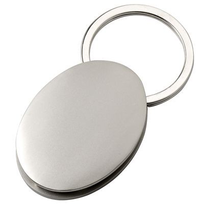 Picture of OVAL METAL KEYRING in Satin Silver Finish.