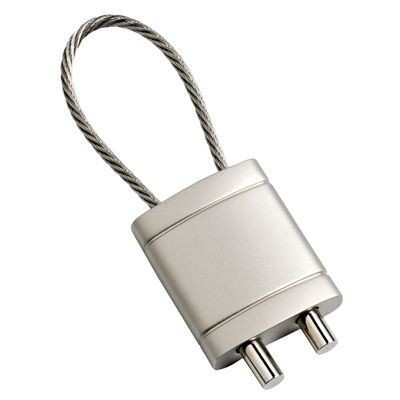 Picture of RECTANGULAR CABLE KEYRING in Satin Silver Metal.