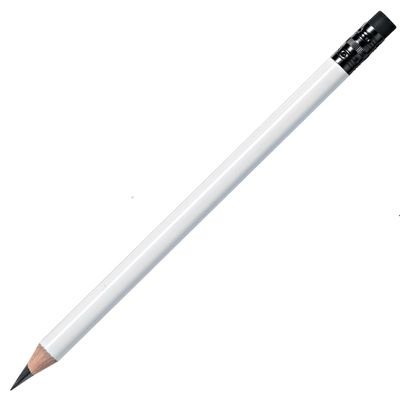 Picture of WOOD PENCIL in White with Black Eraser.