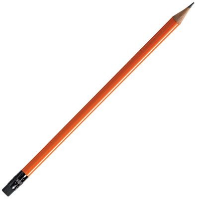 WOOD PENCIL in Orange with Black Eraser.