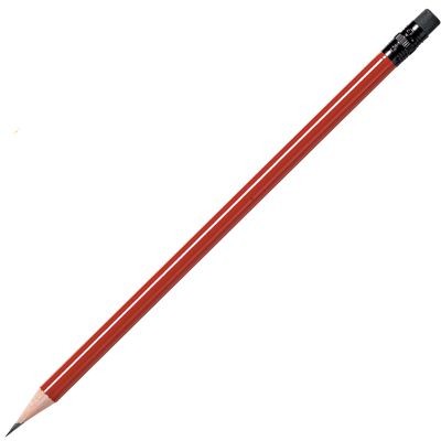 WOOD PENCIL in Red with Black Eraser.