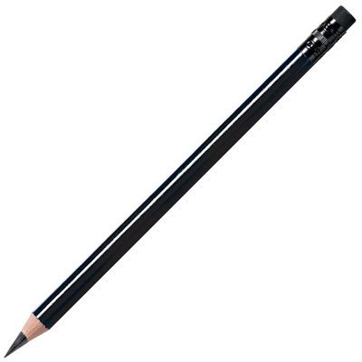 Picture of WOOD PENCIL in Shiny Black with Black Eraser.
