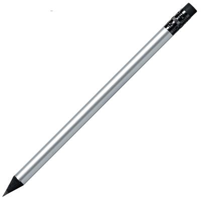 Picture of BLACK WOOD PENCIL in Silver with Black Eraser.