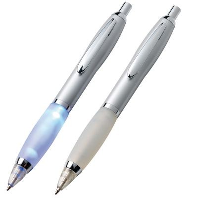 Picture of LIGHT UP METAL BALL PEN in Grey with Blue Light.