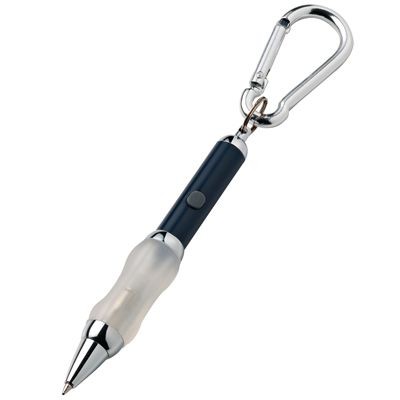 Picture of METAL CARABINER BALL PEN in Blue with Blue Light