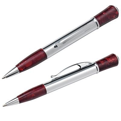 Picture of METAL BALL PEN in Silver Chrome & Bordeaux