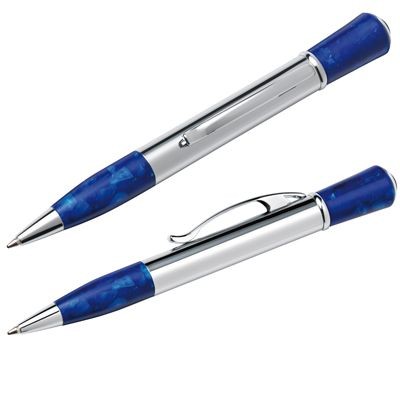 Picture of METAL BALL PEN in Silver Chrome & Blue.