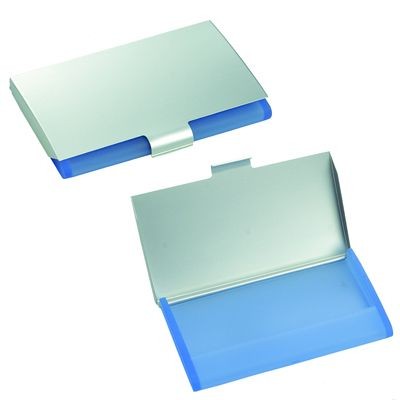 Picture of BERING BUSINESS CARD HOLDER in Silver Metal & Blue.