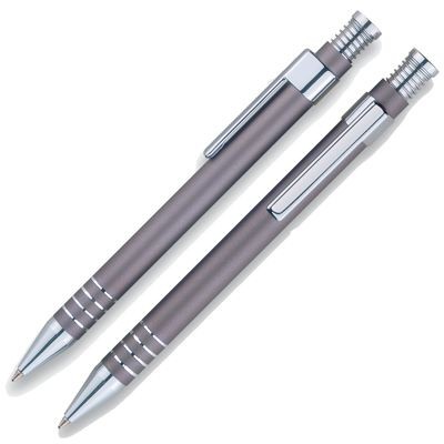 Picture of SPRING TOP ALUMINIUM SILVER METAL BALL PEN in Grey.