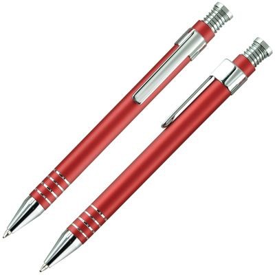 Picture of SPRING TOP ALUMINIUM SILVER METAL BALL PEN in Red.