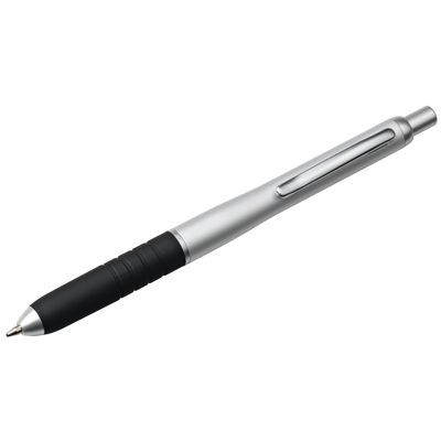 Picture of ALUMINIUM SILVER METAL BALL PEN with Black Rubber Grip.