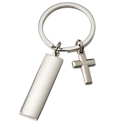Picture of CROSS CHARM SILVER METAL KEYRING.