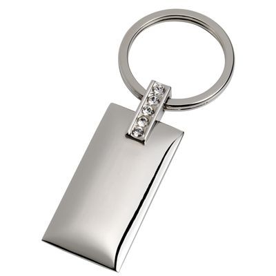 Picture of RECTANGULAR SILVER METAL KEYRING with Crystal Decoration