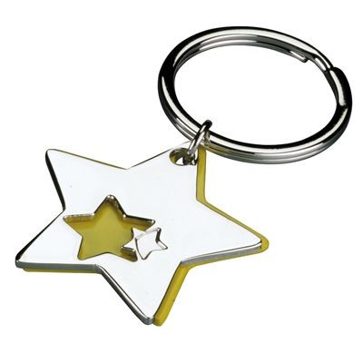 Picture of STAR 2 PART METAL KEYRING in Silver & Yellow.