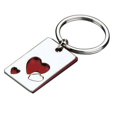 Picture of HEART 2 PART METAL KERING in Silver & Red.
