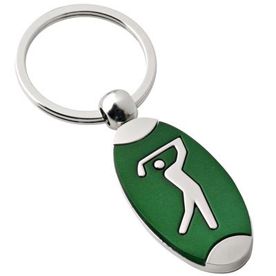 Picture of GOLFER KEYRING in Silver Chrome Metal & Green.