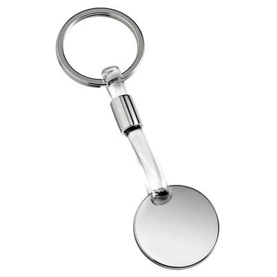 Picture of ROUND SILVER CHROME METAL & CLEAR TRANSPARENT PVC KEYRING.