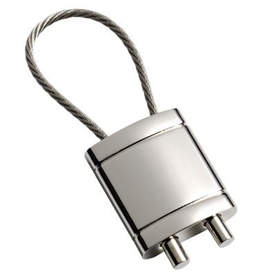 Picture of RECTANGULAR SILVER CHROME METAL KEYRING with Cable.