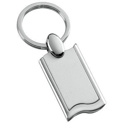 Picture of RECTANGULAR WAVE SHINY SILVER CHROME METAL KEYRING.