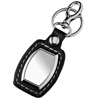 Picture of SILVER METAL & BLACK PU KEYRING.