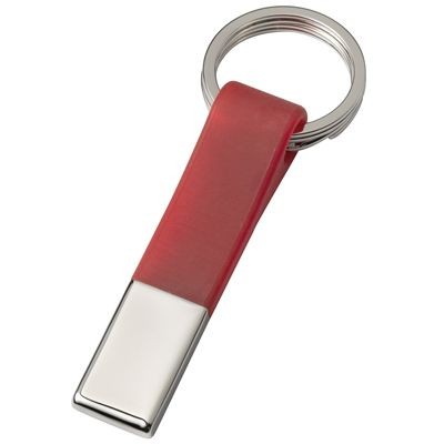 Picture of DOUBLE RING SILVER METAL & RED PVC KEYRING
