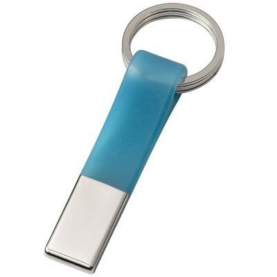 Picture of DOUBLE RING SILVER METAL & BLUE PVC KEYRING