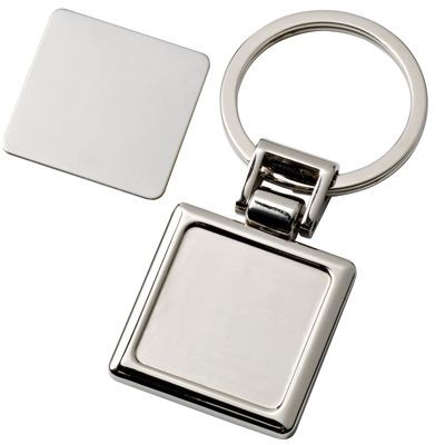 Picture of SQUARE SILVER CHROME METAL KEYRING with Detachable Plate.