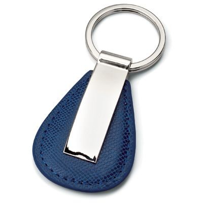 Picture of METAL KEYRING in Shiny Silver Chrome & Blue Faux Leather.