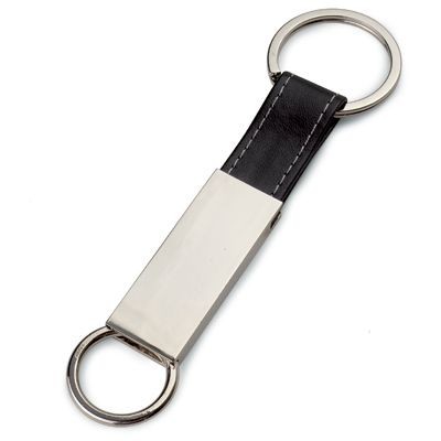 Picture of METAL KEYRING in Shiny Silver Chrome & Black Faux Leather.