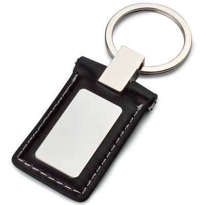 Picture of METAL KEYRING in Shiny Silver Chrome & Black Faux Leather