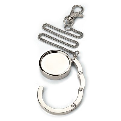 Picture of HANDBAG HANGER HOOK in Silver Chrome Metal with Chain.