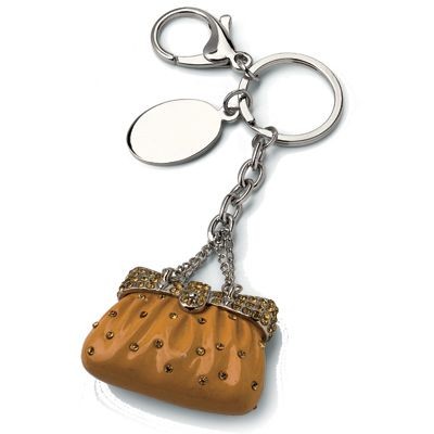Picture of HANDBAG METAL KEYRING in Pink with Crystals.