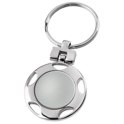 Picture of ROUND SILVER METAL KEYRING.